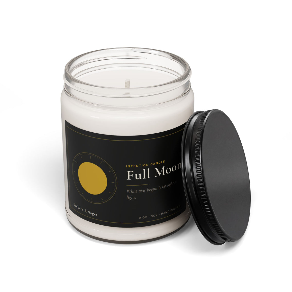 Full Moon soy candle 9 oz jar shown at an angle